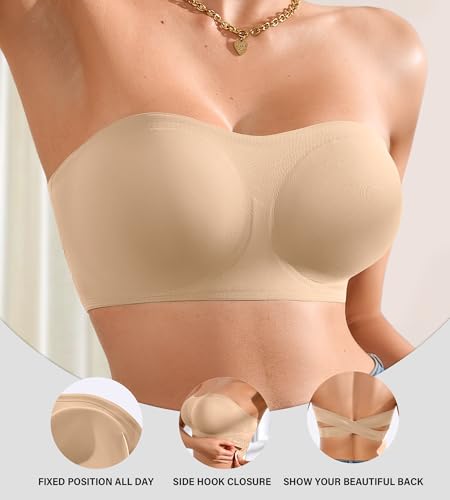 Image of DEANGELMON Strapless Bra for Women Crossover Side Closure Non-Slip Silicone Padded Bandeau Bras Wireless Tube Top Bra