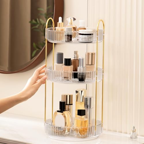 Perfume Organizer,1 Pack 9 Inch Makeup Organization and Storage, Bathroom Closet, Vanity Countertop Spice Rack (Clear, 9 inch 3 Tier) by Rownyeon - Used condition - CA$30.35