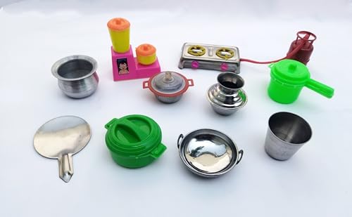 Image of 38 Pcs Miniature Kitchen Set for Kids Girls Boys,Kitchen Play Set,Stainless Steel Set,Toys for Girls,Prentend Play Toys Comes in a Zipper Pouch.