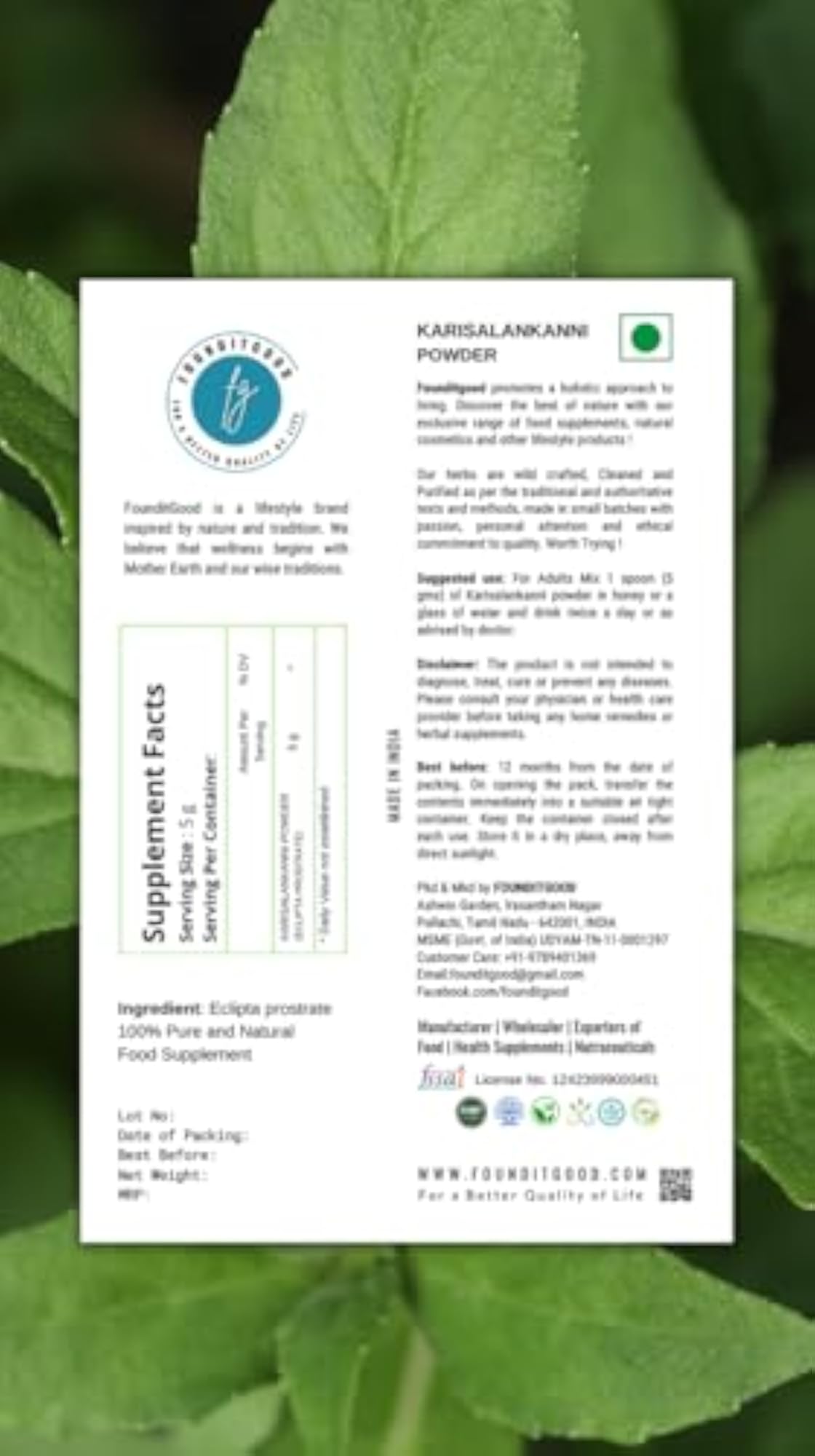 FounditGood Karisalankanni Powder, 100% Natural Herbal Supplement