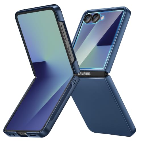 Image of Ruky for Galaxy Z Flip 8 Case, with Built-in Screen Protector, Dark Blue | Hard PC Ultra Slim Anti-Scratches Wireless Charging, HD Clearly Shockproof Phone Case for Samsung Galaxy Z Flip 8, Dark Blue