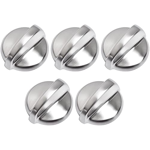 BlueStars [Upgraded] Ultra Durable WB03T10284 Range Control Knob Stainless Steel Finish Replacement Part Exact Fit for GE Range/Stove/Oven - Replaces 1373043 AP4346312 PS2321076 - Pack of 5