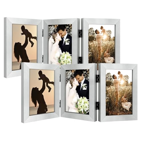 Golden State Art, 5x7 Triple Picture Frame Silver- Real Glass, 2 Pack