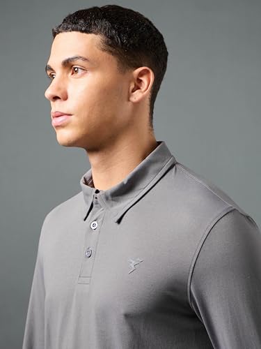 Image of TECHNOSPORT Mens Slim Fit Solid Full Sleeve Cotflex Polo T-Shirt for Regular and Casual Uses