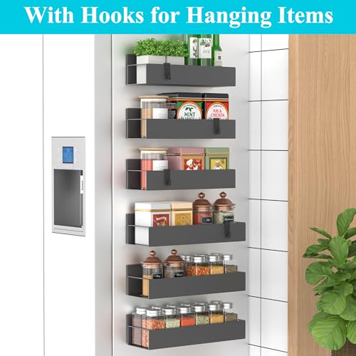 Image of HuggieGems Metal Magnetic Spice Rack for Refrigerator Dark Gray, 6 Pack