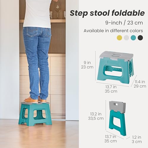 Image of Vigar Compact Folding Stool, Turquoise, Height 23 cm