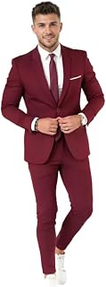 Men's Slim Fit Two-Piece Suit, Maroon, Single Button Blazer with Matching Trousers