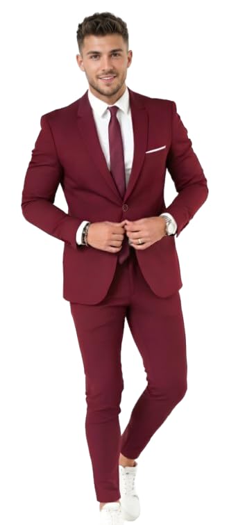 darbar in Men's Slim Fit Two-Piece Suit, Maroon, Single Button Blazer with Matching Trousers-picture-16