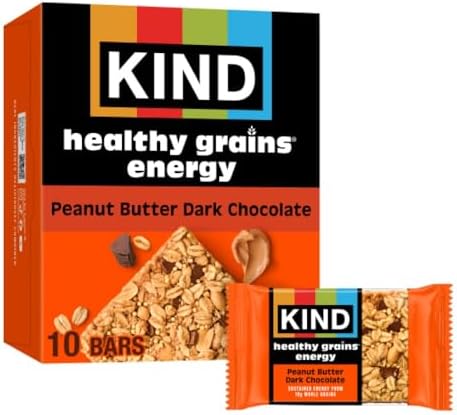 KIND Healthy Grains Energy Bars, Peanut Butter Dark Chocolate, Gluten Free, Healthy Snacks, 18g Whole Grains, 10 Count