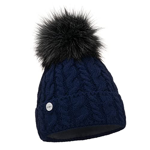 ELIMELI® Damen Winter Mütze warme Strickmütze Wintermütze mit Bommel Slouch Strick Beanie Damen für Winter Bommelmütze Hergestellt in EU Farbenauswahl (Dunkelblau)