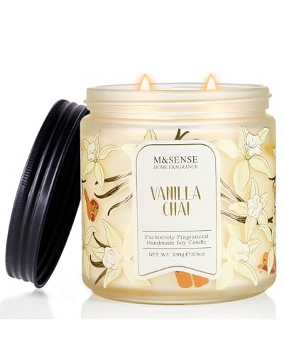 M&SENSE Vanilla Chai Scented Candle, 11.6oz Natural Soy Wax, 70 Hours Long Lasting Clean Burn...