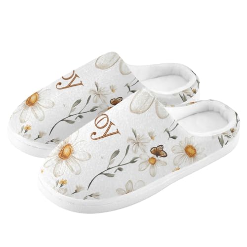 JUNZAN Rustic Daisy White Mens Home Cotton Slipper Comfort Memory Foam Hotel Slippers for Indoor Birthday Presents 6-74