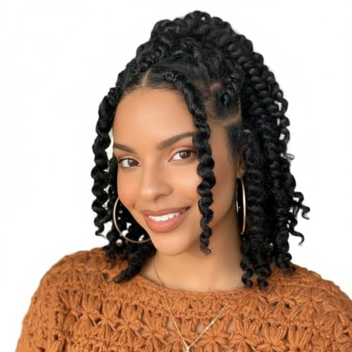 Fulcrum Passion Twist Hair 8 Inch, 8 Packs Passion Twist Crochet Hair for Black Women, Prelooped Crochet Twist Hair with Curly Ends (8Inch, 1B#)