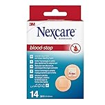 Nexcare Blood-Stop Spots, 22 mm, 14 Plasters per Pack, Efficient Blood Stop Plasters for Small Cuts and Wounds, Bandages for First Aid Kits