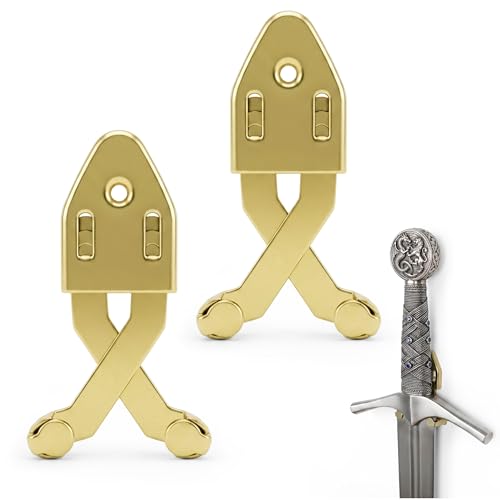 Mythrojan Metal Single Sword Wall Mount - 3 Inch Vertical Sword Display Hanger, Adjustable Multifunctional Wall Rack for Sword, Axe & Knives, Decorative Wall Decor (Small)- Set of 2