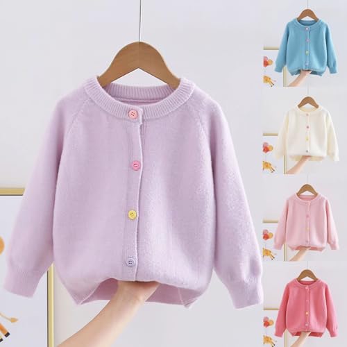 Girls Cardigan with Cute Colorful Button - Loose Long Sleeve Sweaters Cozy Soft Kids Knit Outerwear for 2-11 Years2