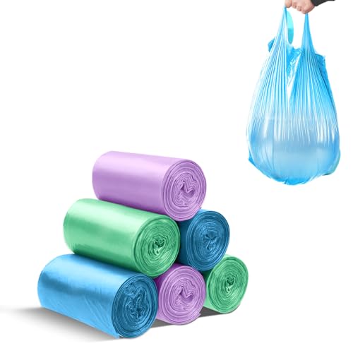 LURNODY 120 Mini Bolsas de Basura, Pequeñas de 35 * 45CM, Bolsas de Basura, Adecuadas para Mini Botes de Basura de 2 Litros para Basura de Automóviles (Azul, Verde, Morado)