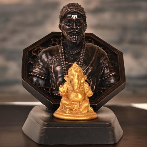 Image of KariGhar, Shivaji Rajmudra Idol Perfect for Study Table, Car Dashboard and House Warming (Ganesh Murti Colour May be Vary Golden /Saffron)