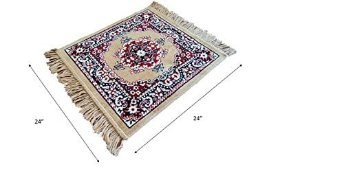 Image of Velvet Fabric elvet Pooja Mat for Sitting On Floor | Comfortable Eating Aasan for Home | Decorative Sitting Mat for Meditation & Mandir | Floral - Purple & Beige