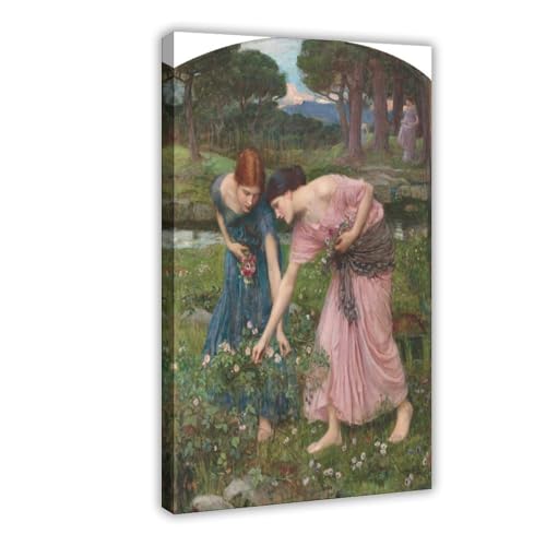 Impression sur toile Gather Ye Rosebuds par John William Waterhouse - Cadre Suspendu 61x91cm