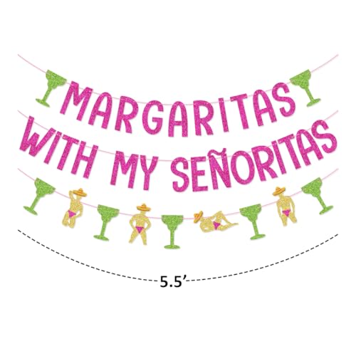Image of Margaritas with My Senoritas Bachelorette Party Banner Garland for Margarita Bachelorette Party Mexican Fiesta Bachelorette Party Decorations