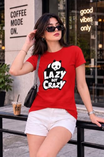 Image of Preneum Women's Graphic Printed T-Shirt, Round Neck Half Sleeve Casual Slim Fit Cotton Blend Tee, College, Office & Travel