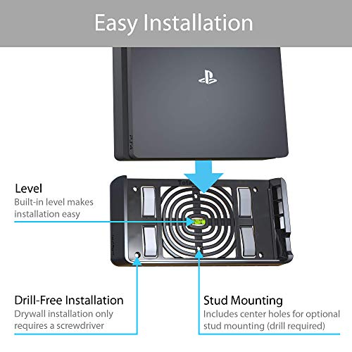 Innovelis TotalMount Supporto da parete per Sony PlayStation 4 Slim con livella a bolla d'aria e staffa per console di gestione del calore per il montaggio a parete, Nero