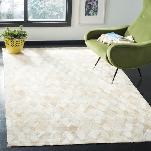 Modern Geometric Area Rug, Ivory and Beige Diamond Pattern. (5x7)