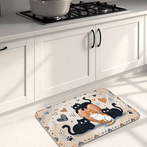 Tapis de cuisine doux pour le sol, motif chat mignon, tapis doux pour amoureux des animaux, tapis décoratif confortable et lavable pour cuisine, évier,...