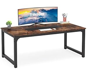 Tribesigns Schreibtisch Computertisch, 180 x 90 x 77 cm, PC Tisch Bürotisch Arbeitstisch Esstisch Büro-Möbel Computertisch Konferenztisch für Home Office zu Hause Schreibtische, Rustikales Braun