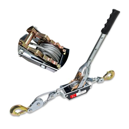 Come Along Winch 2 Ton Heavy Duty Cable Puller Rope Come Along Puller with 2 Hooks Cable Hoist Puller Puller Winch for Lifting Pulling Building Garages Warehouse (2T-3.3M 5MM)