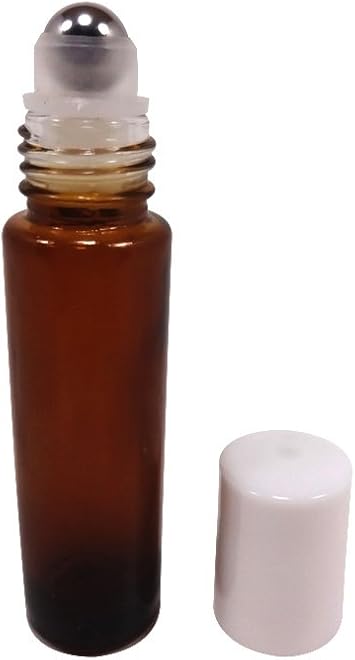 Perfume Studio Amber Glass Roller Bottle for Essential Oils With Metal Ball Applicator - Leak-Tested! 10 ml 1, Amber Glass Color, White Cap