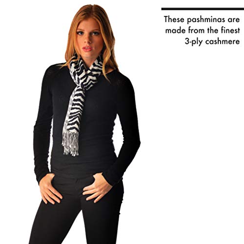 Cashmere Boutique: Zebra Print Cashmere Scarf Hand Printed (Color: Zebra Print, Size: 12" x 60")4