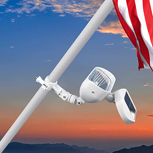 Solar Flag Pole Light, 4 Super-Bright Led & 360°Adjustable Flagpole Light Outdoor Dusk to Dawn, IP65 Waterproof Batteries Replaceable Fits 1”-1.5” In Diameter Wall-Mounted Spinning Flagpoles（White)