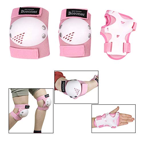 BOSONER Kids/Youth Knee Pad Elbow Pads Guards Protective Gear Set for Rollerblade Roller Skates Cycling BMX Bike Skateboard Inline Skatings Scooter Riding Sports, Wrist Guards Toddler - Image 3