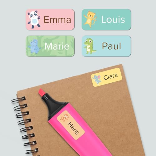 Wraplab Etiquettes autocollantes personnalisées (70 pièces) pour école et fourniture scolaire - Étiquettes crayon stylo rentrée maternelle enfant imperméable (Animaux de la jungle) – vue 2