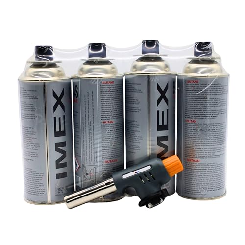 i-mex Imex Bunsen - Soplete de soldadura Piezo (juego de 4 cartuchos de gas)