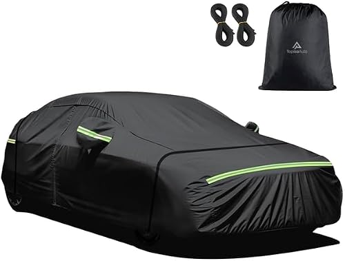 6-Layer Car Cover with Cotton Lining,Waterproof UV-Resistant All-Weather Vehicle Cover,Right-Hand Zip Access,Windproof Straps,Reflective Strips,Storage Bag for Hatchback Sedan SUV