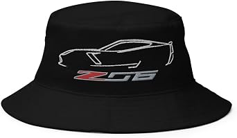 Corvette Apparel Sports Car Z06 C7 Silhouette Custom Car Club Bucket Hat Black