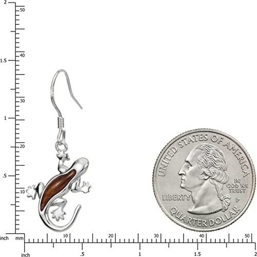 Sterling Silver Koa Wood Lizard Gecko Hook Earrings #TOP2