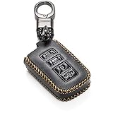 Vitodeco Genuine Leather Keyless Entry Remote Control Smart Key Case Cover with Leather Key Chain for Toyota Corolla, Camry, Avalon, Rav 4, Highlander (4 Buttons, Black)