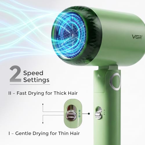 Image of VGR V-421 Foldable Hair Dryer - 1200 Watts, 2 Speed Settings, Dc Motor For Long-Lasting Performance, Overheating Protection, Ergonomic Design For Comfortable Use (Green)