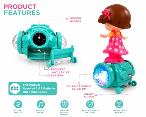 Image of Fashion Dancing Girl Musical Toy | 360 Rotating Doll with Dazzling LED Light Show, Musical Sound Effects, Auto Moving Bump & Go Action | Educational & Fun Toy for Kids 3+ Years