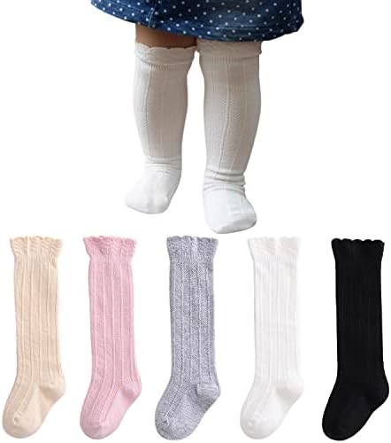 Petrass Knee High Socks Baby Girls,Infant Ruffle Knee High Socks,Toddler Knee High Socks （5 packs）