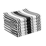 LITO LINEN AND TOWEL Cotton Kitchen Towels – Striped Dish Cloths for Drying, Cleaning & Cooking – Super Absorbent, Durable, Multipurpose Black, 18'x28' - Pack of 6