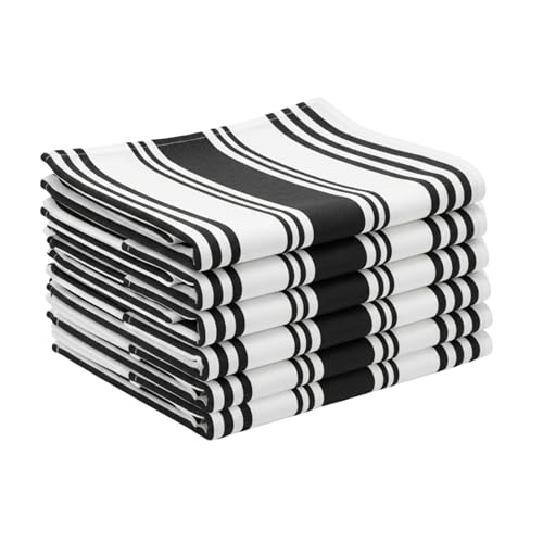 LITO LINEN AND TOWEL Cotton Kitchen Towels – Striped Dish Cloths for Drying, Cleaning & Cooking – Super Absorbent, Durable, Multipurpose Black, 18