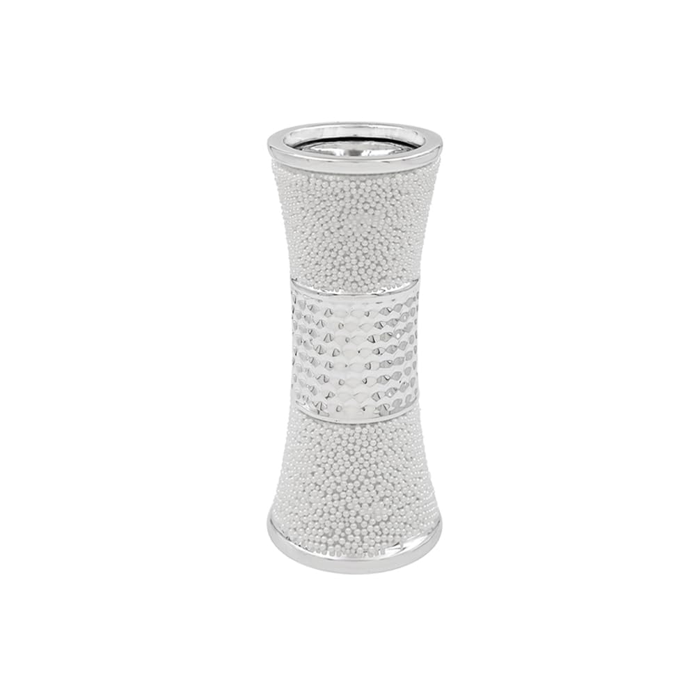 Silver Chrome Vase Ornaments - Flower Vases for Centerpieces, Modern Ceramic Pearlescent Vase for Home, Wedding, Living Room, Office (Medium Vase)