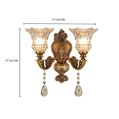 Antique Brass Wall Sconce Ottoson Vintage Floral Wall Mount Lamp With Beveled Crystal Shade Gold 2 Heads Retro Sconce Lighting For Living Room Bedroom Corridor Ot445622 #TOP2