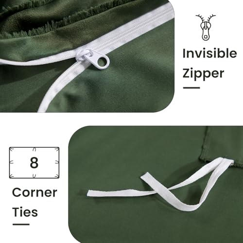 Image of NEXHOME PRO Duvet Cover Queen,3 Pieces Boho Tufted Duvet Cover Set, Soft and Lightweight 100% Washed Microfiber Comforter Cover Set for All Season(Forest Green,90 x 90)-No Comforter