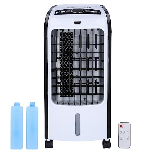 Enfriador de aire portátil con función humidificador, tanque de agua de 3 litros, 2 paquetes de hielo, 3 ajustes de velocidad y control remoto, función oscilante, ligero, enfriador de aire portátil